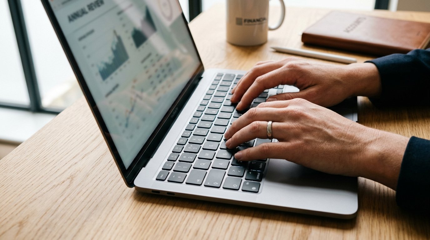 Hands typing on a laptop with financial metrics — KJPN Accountancy Limited